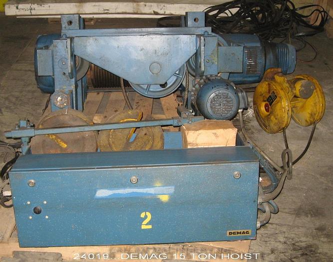 Used Demag HKP632H13L4/1F10 Hoist, 15-Ton, 21 Foot Lift; 20 Hp, 16 Fpm Main Motor; 2.3 Hp, 1.6 Fpm, 575V, Creep Motor, #24019