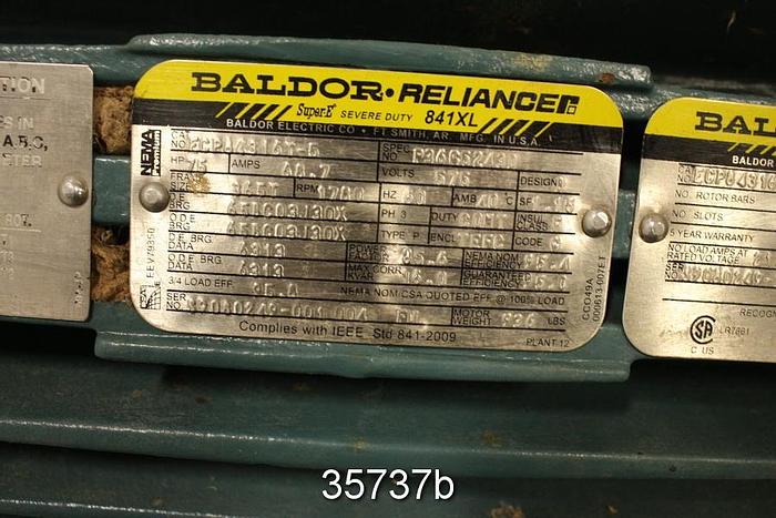 Used Baldor 75 Hp, 1780 Rpm, 575 Volt, 365T Frame Ac Motor #35737