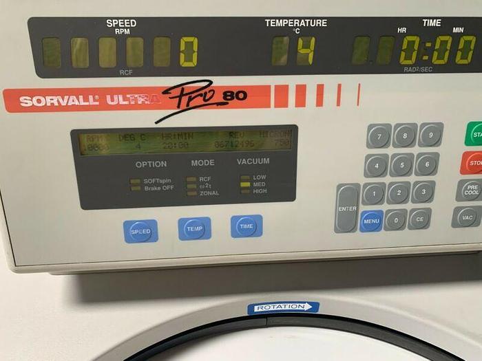 Used Sorvall Dupont Ultra Pro 80 Digital Refrigerated Centrifuge 200-240V Max RPM 80K