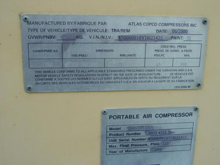 Used Atlas Copco XAS175 Portable Air Compressor