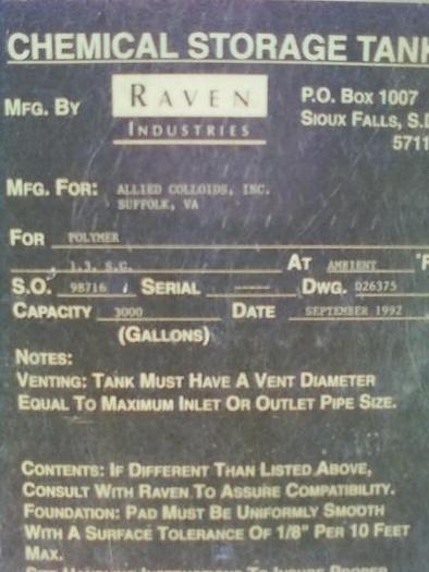 Used CHEMICAL STORAGE TANK