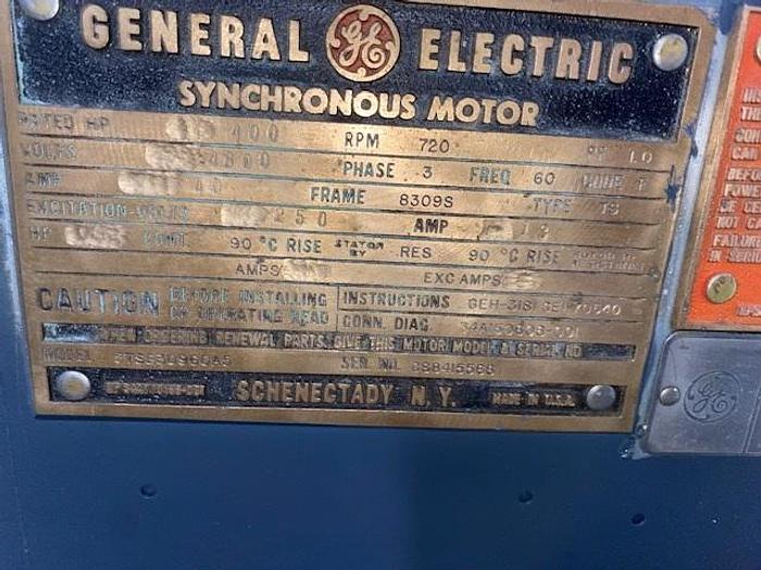 Refurbished GE 400 HP 720 RPM 4800 Volt Synchronous Motor Rebuilt