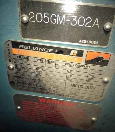 Used Reliance 900 HP 1791 RPM, 4000 volt Motor (New)