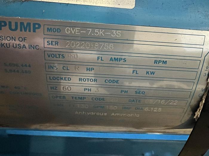 Chempump Teikoku GVE-7.5K-3S Canned Motor Pump Sealless 12.2 HP