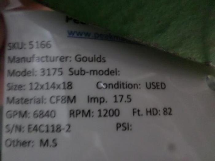 Used Goulds 3175  12x14x18 SS Pump