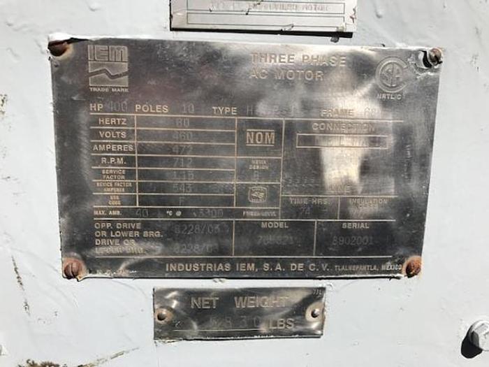 Used 400 HP 712 RPM 460 Volt Refiner Motor (Rebuilt)