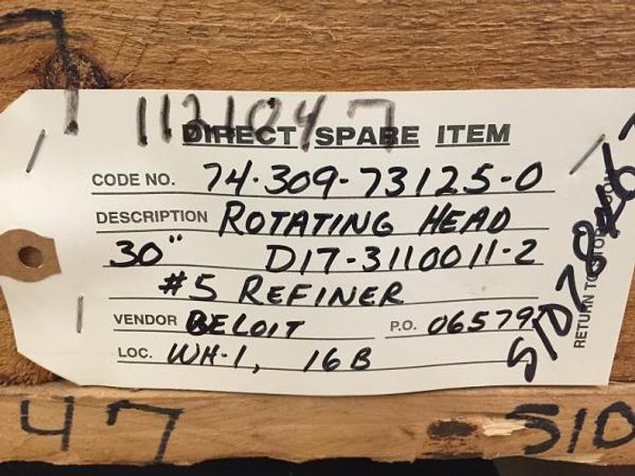 Used Beloit Refiner 30 inch Rotating Head (New) -SOLD!