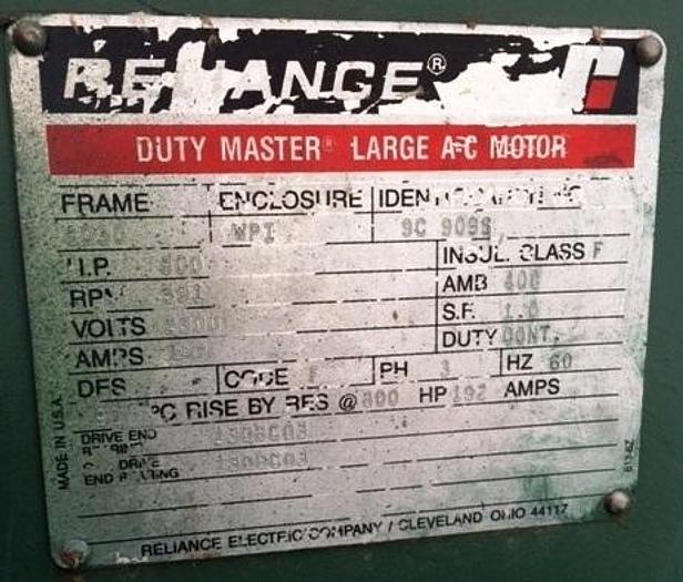 Used Reliance 800 HP Duty Master AC Motors (2 Avail)