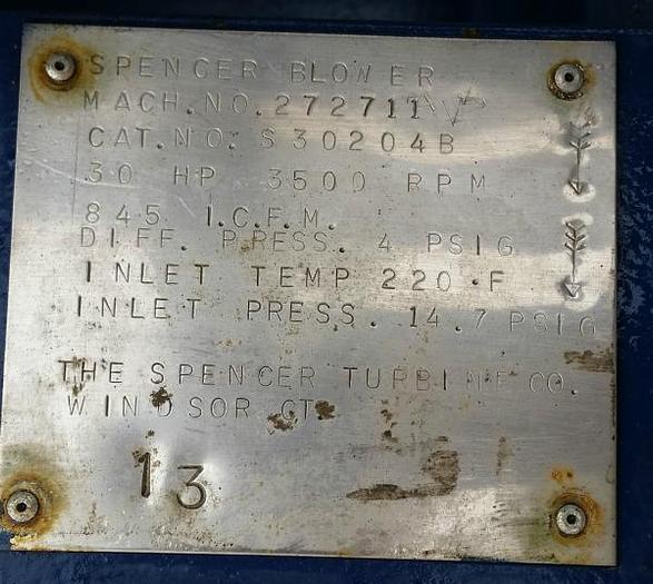 Used Spencer Turbo Blower 30 HP (Rbuilt)