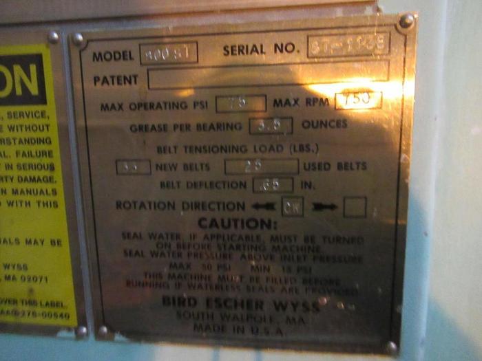 Used Bird Escher Wyss Model 800 ST Centrisorter Screen