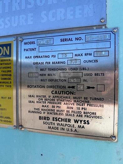 Used Voith Bird M800 Centrisorter Pressure Screen