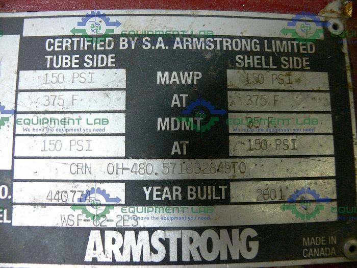 Used Armstrong WSF-62-2E3 150PSI @ 375F Heat Exchanger