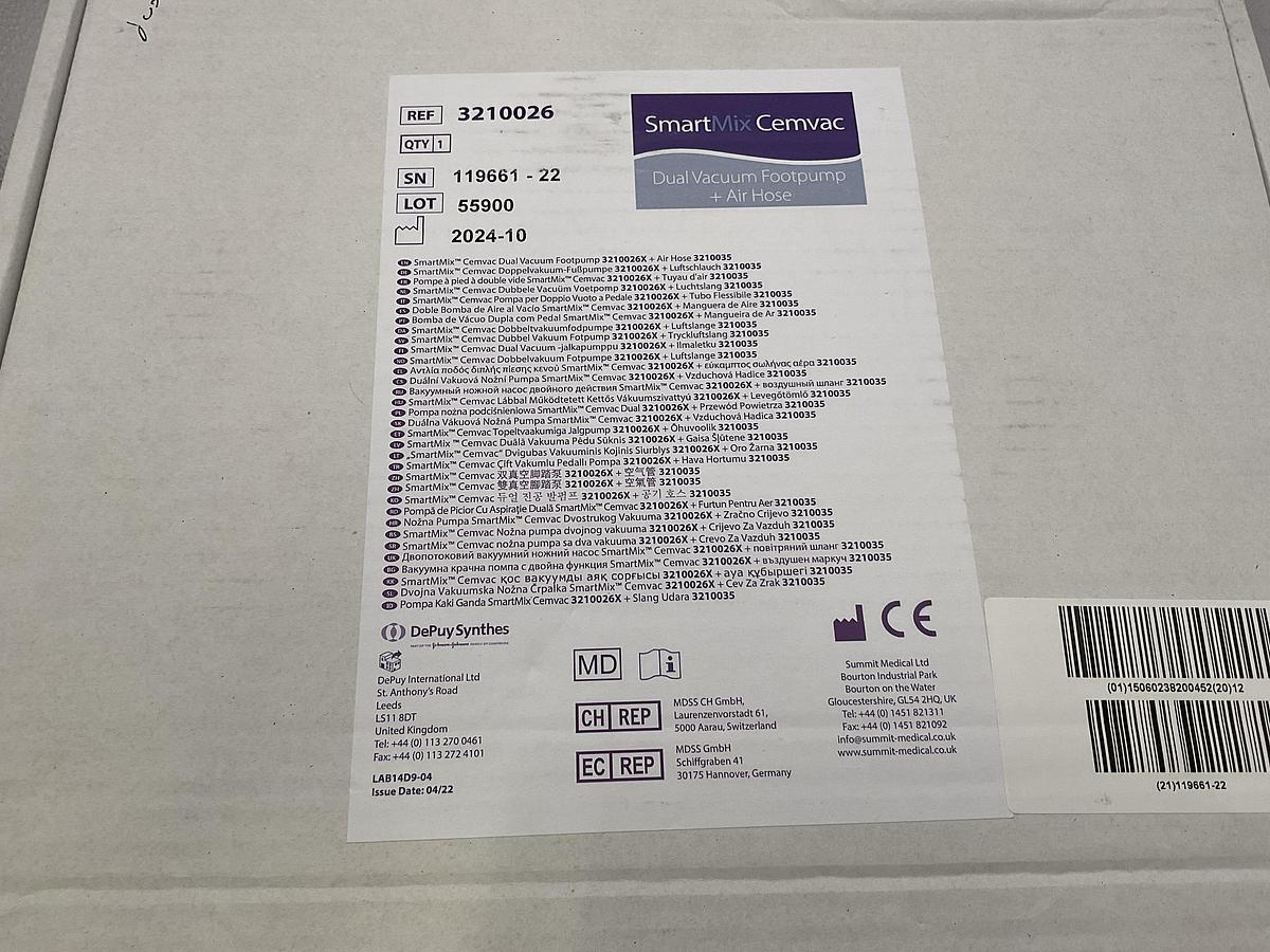2024 Depuy Synthes 3210026 Dual Vacuum Footpump and Air Hose