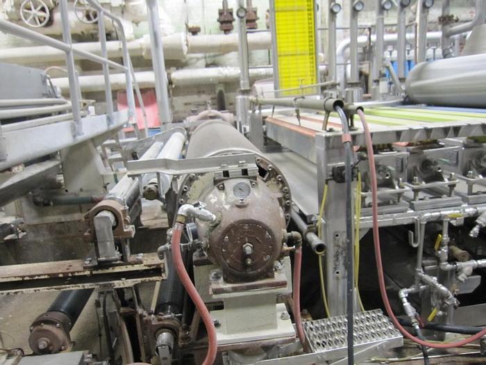 Used Beloit 87" Trim Paper Machine, With Voith Air Pad Headbox 90" Pond, Knockdown Fourdrinier Suction Couch, Suction Press, No Dryer Section, Size Press, 3 Roll Hot, Soft 2500 Pli Calender, Rice Barton Reel, Cameron Winder #27156