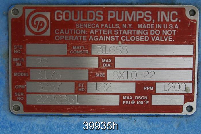 Used Goulds 3175 8x10x22 Pump Casing #39935