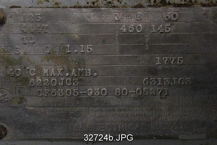 Used US Electric 125HP, 1775RPM, 460Volts Ac Motor #32724