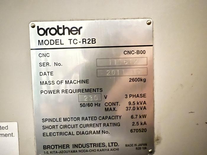 Used 2011 Brother Mdl. TC-R2B 2-Pallet CNC Tapping Center, s/n 111612