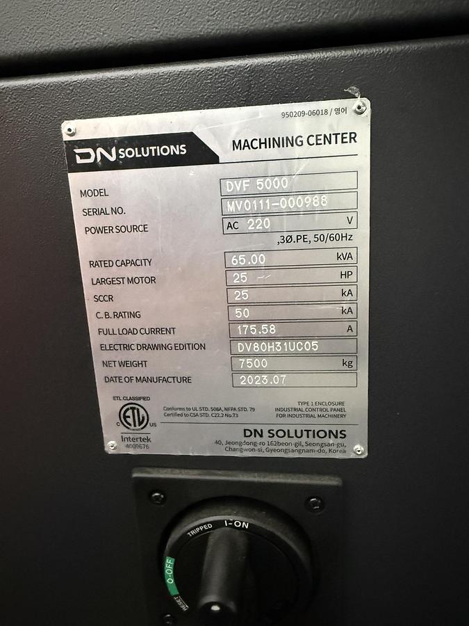 Used 2023 Doosan Mdl DVF-5000 5 Axis CNC Vertical Machining Center w/ 12 Pallet AWC, New Price $500,000