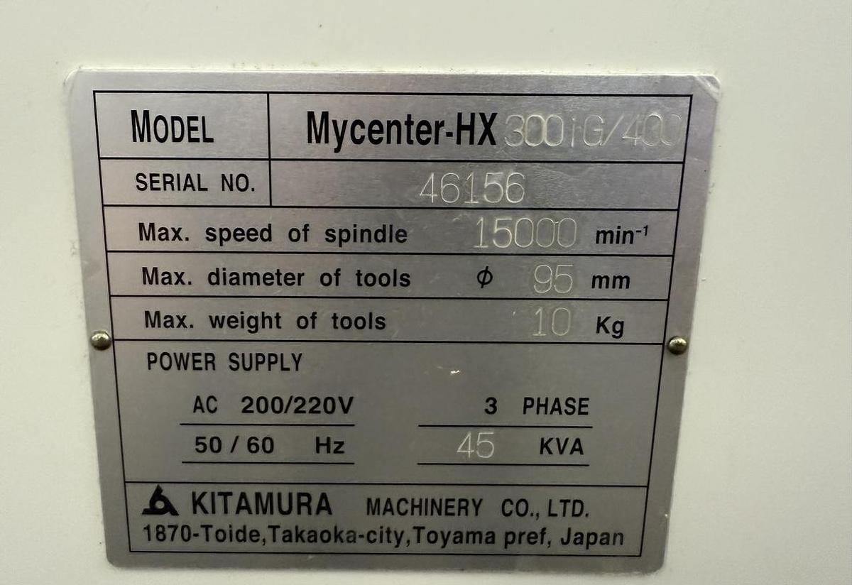 Used 2017 Kitamura Mycenter HX300iG/400 CNC Horizontal Machining Center