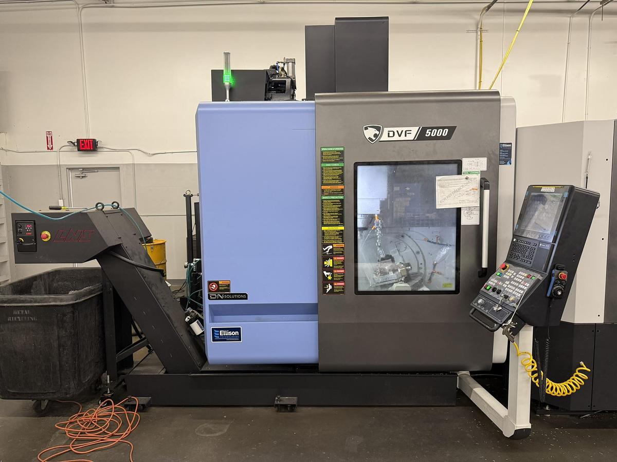 Used 2023 Doosan Mdl DVF-5000 5 Axis CNC Vertical Machining Center w/ 12 Pallet AWC, New Price $500,000