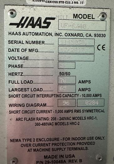 Used 2017 HAAS VF 6 model VF6/40 CNC Vertical CNC Machining Center, HAAS CNC Controls