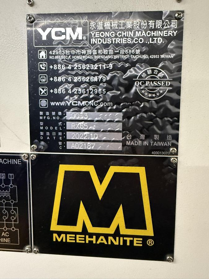 Used 2022 YCM Mdl RX65 5-Axis CNC Vertical Machining Center, Low Hours, $350,000 New Pricing!