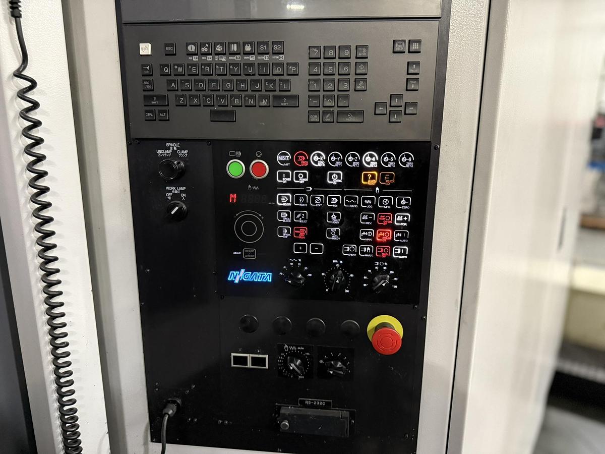 Used 2019 Niigata Mdl. HN-800-S 2-Pallet CNC Horizontal, s/n 46870923, w/ Fanuc Series 30i-Model B CNC Control, 178 ATC, 15K Cat 50 Big Plus Spindle, 4th Axis (360,0000 Position Rotary Table w/ 4 Axes Simultaneous), Coolant Thru Spindle, 215 PSI, Overhead Shower Coolant System, Outside Chip Conveyor, Y Axis Cover, Ballscrew, Counter Balance, 400 V Electrical Cabinet,  X Axis 60.2”, Y axis 48.4”, Z Axis 40.2”, Pallet Size 31.5” sq. 