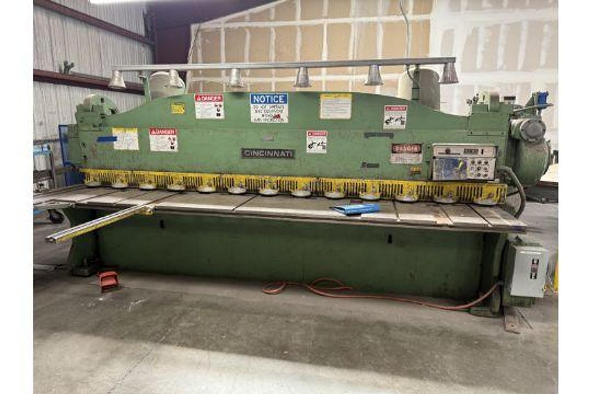 Used Cincinnati 10’ x 1/4” Power Shear, Back Gauging