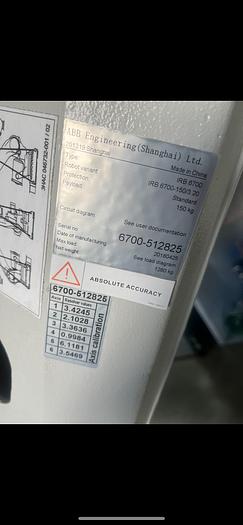 Used 2018 ABB Type IRB 6700 Robotic Arm, Robot variant IRB -150/3.20 150KG