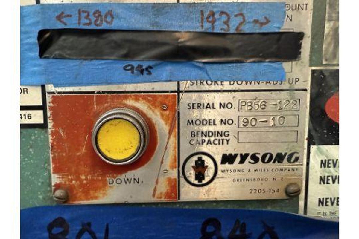 Used Wysong Mdl. 90-10 10’ x 90 Ton CNC Press Brake, s/n PB56122, w/ Hurco AutoBend CNC Control