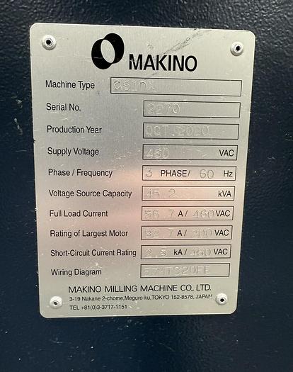 Used 2020 MAKINO A61NX CN HORIZONTAL MACHINING CENTER