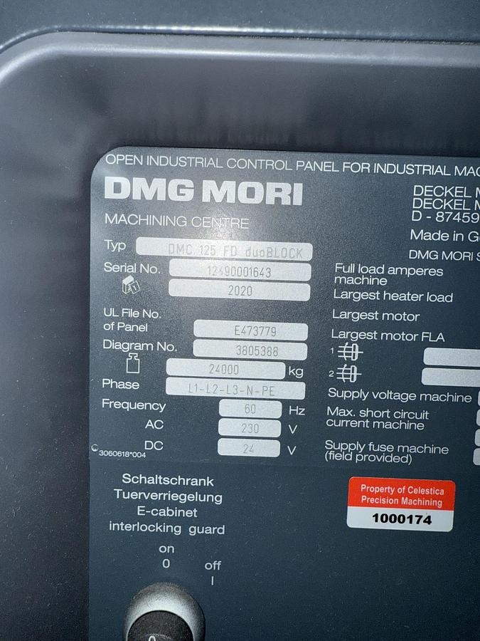 Used 2020 DMG/Mori Mdl. DMC 125 FD duoBLOCK CNC MultiAxis Machining Center More Information Coming Soon