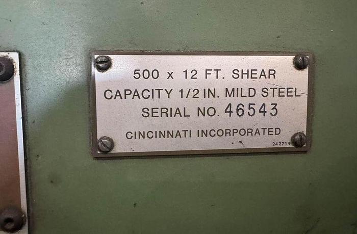 Used Cincinnati Mdl. 500 x 12 FT X 1/2" Shear Cincinnati