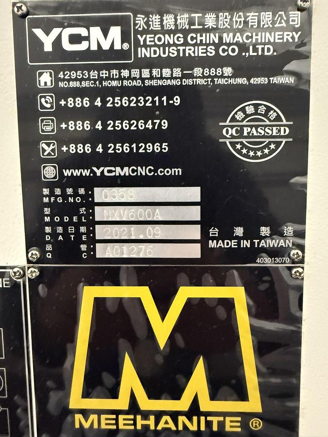 Used 2021 YCM Mdl. NXV600A CNC Vertical Machining Center, Contact For Pricing, Only 3,944 Cutting Hours