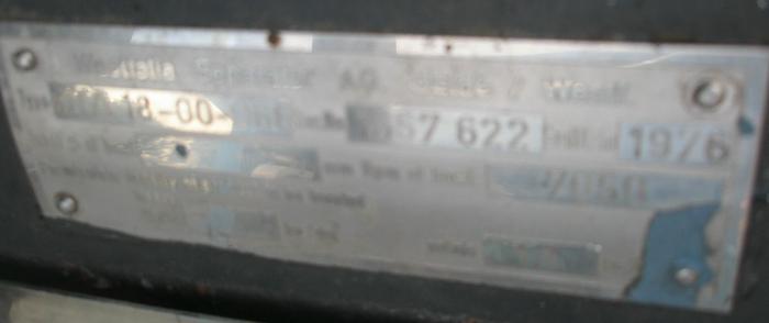 Used Centrifuge, Disc, Separator, Westfalia, Mdl OTA-18-066 #S737955