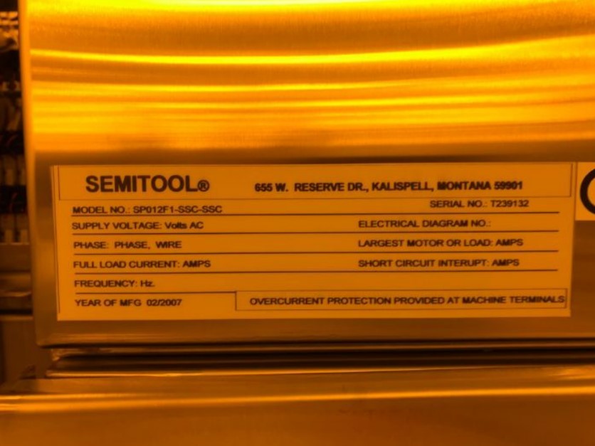 Used 2007 Semitool SP012F1 SSC SII