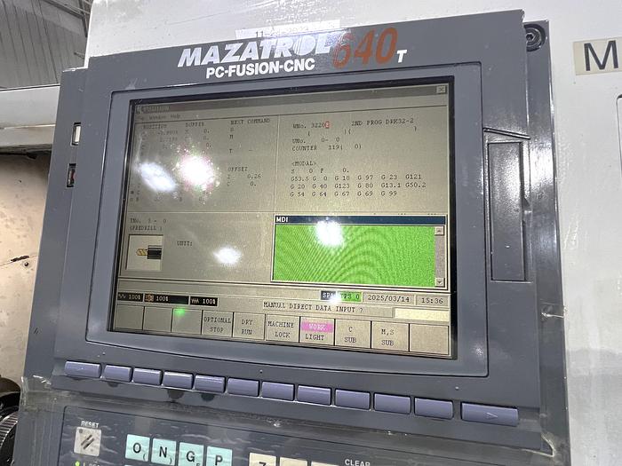 Used 2003 Mazak SQT100MS Mazatrol Fusion 640T with Milling/Drilling Capability, Subspindle, Spego Bobcat Barfeeder, Parts Catcher