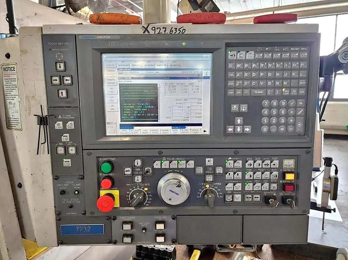 Used 2005 Okuma Captain L470M with C Axis, Milling Capability, 12" Hyd. Chuck, Tailstock, Tool Presetter, Chip Conveyor