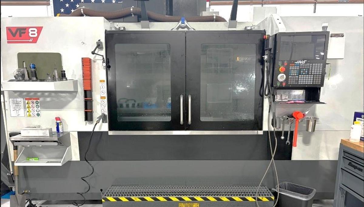Used 2025 Haas VF8/40 w/ 15,000 RPM HSK-A63 Spindle, Haas Probing Package 50 Pos. Side Mount ATC, 1000 PSI CTS, HSM, Active Ballscrew Compen.