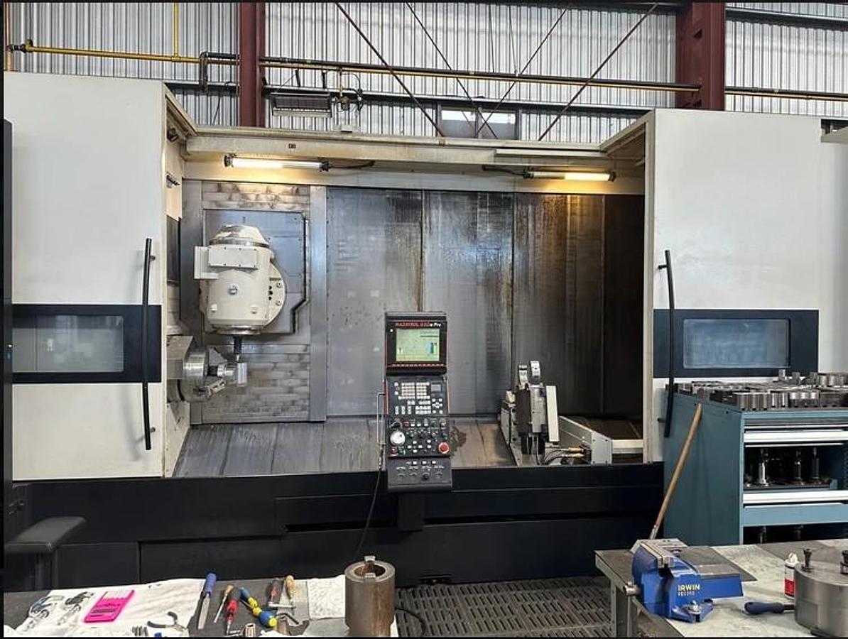 Used 2007 Mazak Integrex e-500H/3000 with Tailstock, 80 Tool ATC, Milling, Y Axis, B Axis, Steady Rest, High Press. Coolant, 120" Centers
