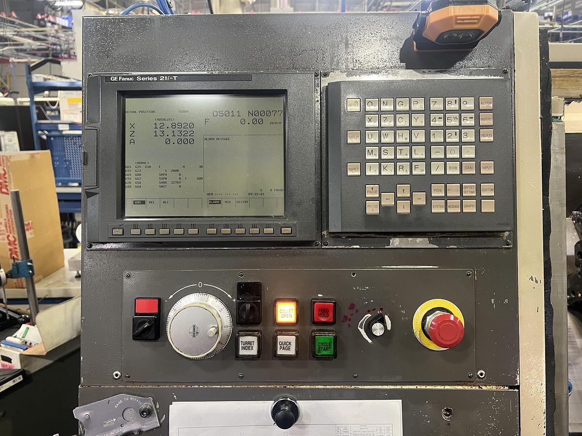 Used 1999 Hardinge Cobra 65 with Fanuc 21i-T Control, 20C Collet Chuck w/ Collets, Tailstock w/ Hyd Quill, 12 Pos. Turret, Tool Holders, Manuals