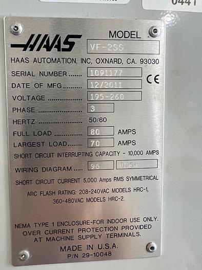 Used 2011 Haas VF-2SS wired for 4th Axis, Programmable Coolant, Auger, Auto Air Gun, 24 Station Side Mounted Tool Changer