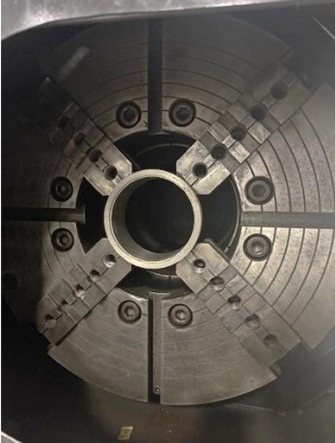 Used 2007 Mazak Powermaster 3000U  w/ 10.2" Bore, (2) 18" 4 Jaw Manual Chucks, Chip Conveyor, Tailstock