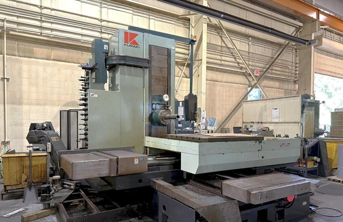 Used 1999 Kuraki KBT-11WA CNC Table Type Horizontal Boring Mill with Full 4th Axis Table, 40 Station ATC, Fanuc 16M, 63"x55" Table, Conveyor