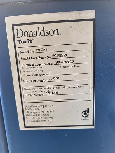 Used 2006 Donaldson Torit Model 80 CAB Cabinet Dust Collector