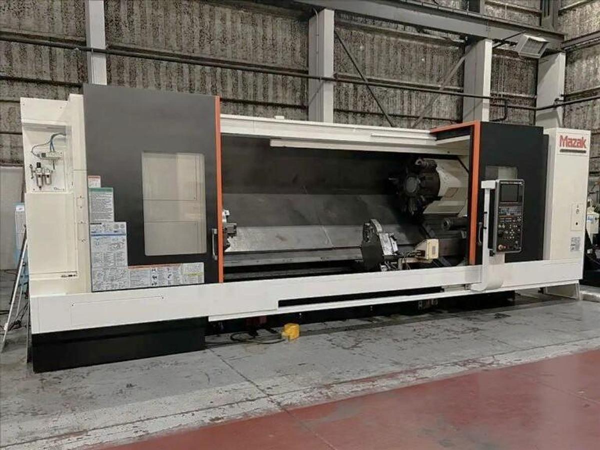 Used 2013 Mazak Slant Turn Nexus 550/3000 with 24" Air Chuck, 10.8" Bar Capacity, 120" Centers, Hyd Steady Rest, Tailstock, Conveyor