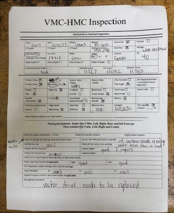 Used 2007 Haas EC-1600-4AX with Thru the Spindle Coolant, Built in 4th Axis Table, HRT210 Rotary Table as 5th Axis, Remote Jog Handle
