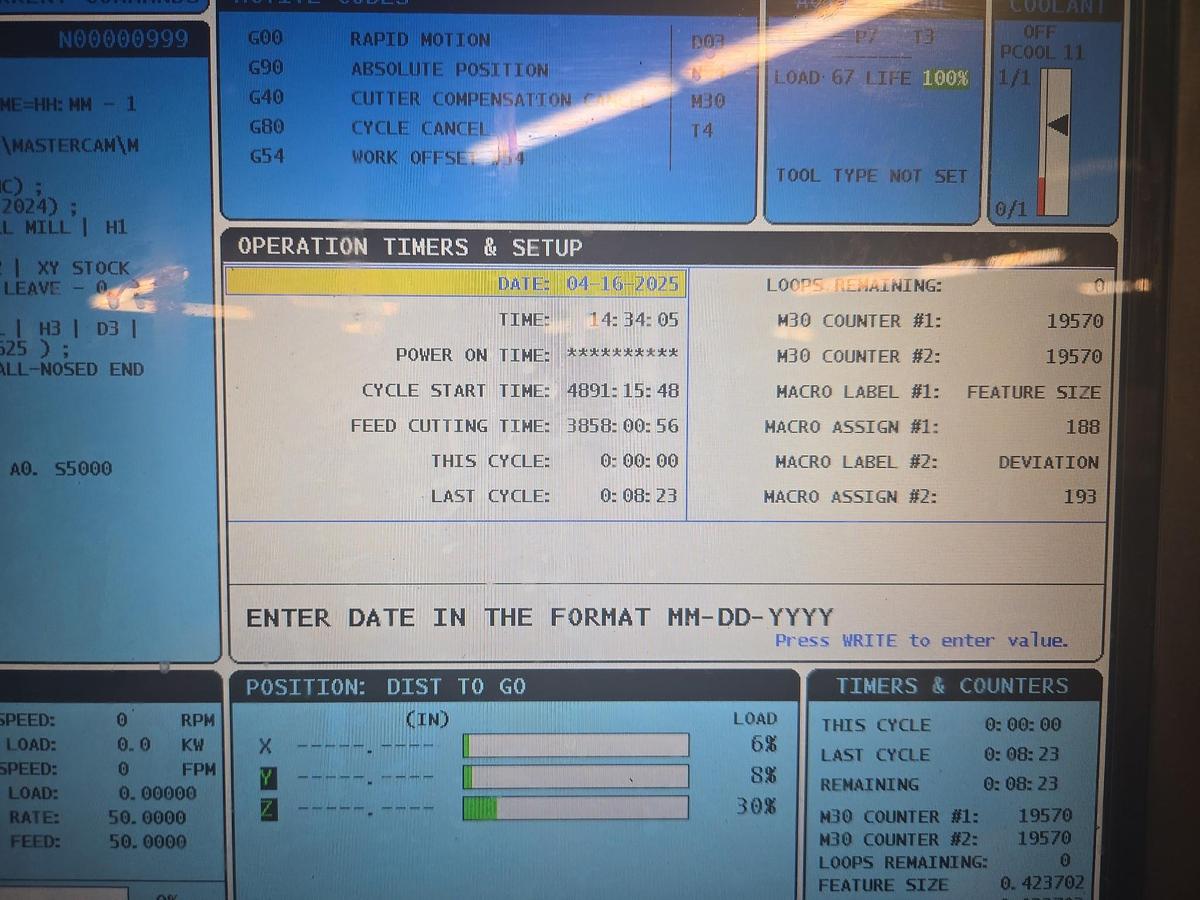 Used 2015 Haas VF7/40 with Probing, Coolant Thru Spindle, 8100 RPM, 24 Station Side Mount ATC, Low Hours!!