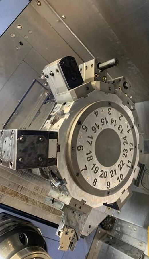 Used 2019 Doosan Puma TT1300SY Twin Spindle/Twin Turret, Y Axis Mill Turn Lathe, Barfeed, Parts Conveyor, 