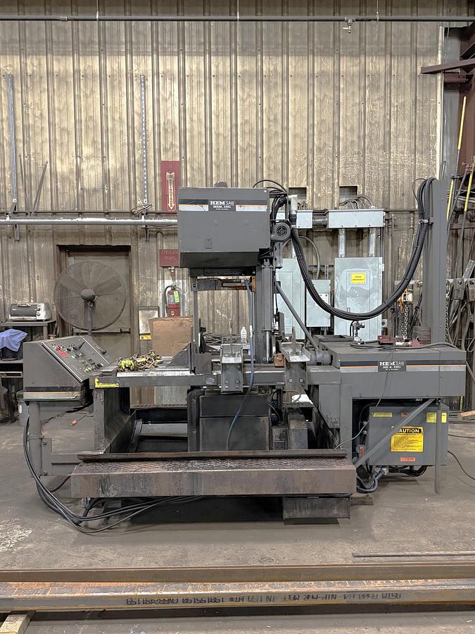 Used 2007 HE & M Model V100HLM-3 Automatic Vertical Bandsaw with Upgraded Hydraulic Package, 18" x 22" Cutting Capacity